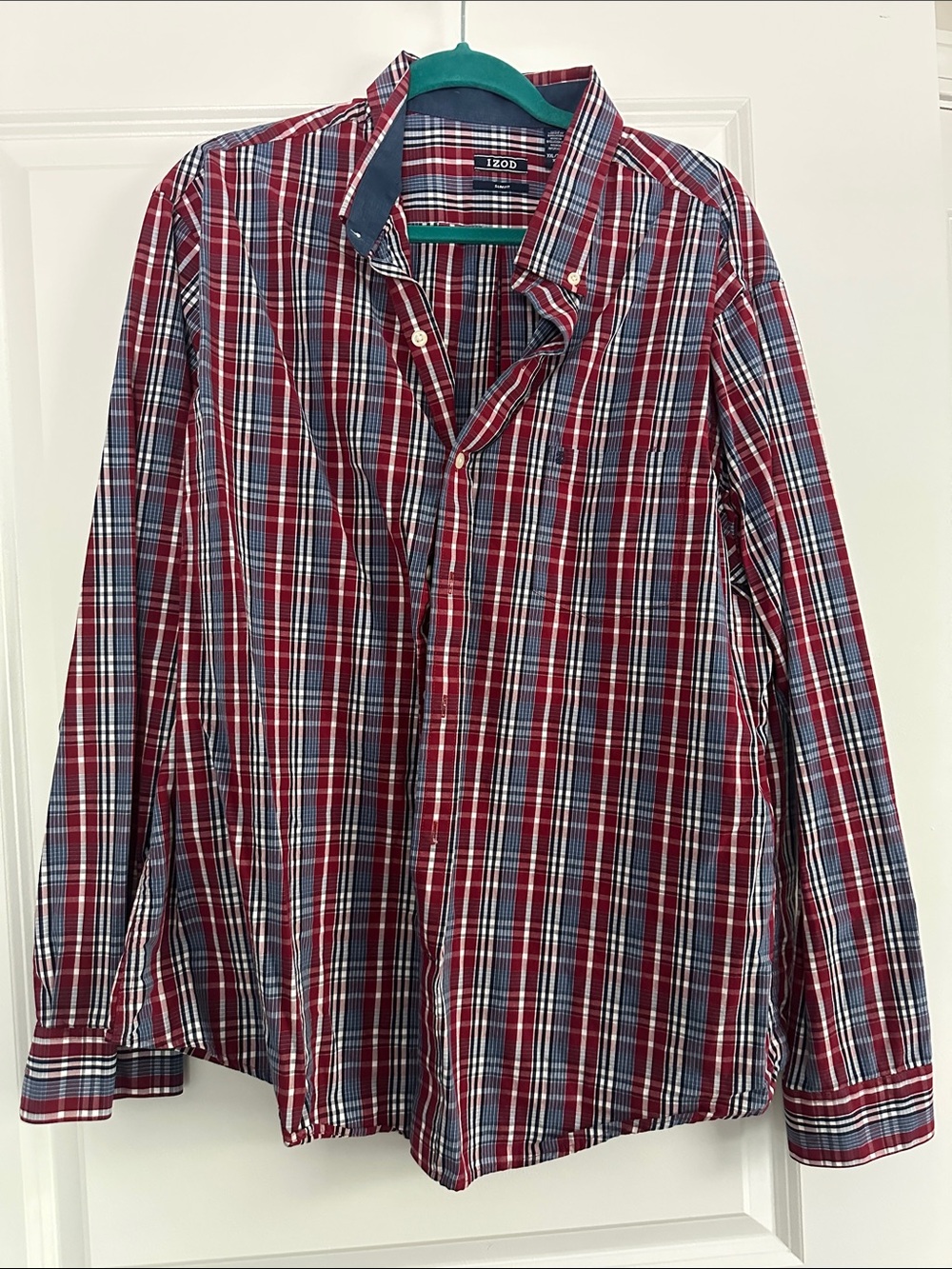 Izod Red, Blue and White Plaid Button-Down Shirt